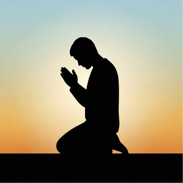 Man Kneeling in Prayer Silhouette.