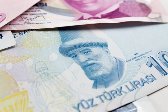 Turkish Lira Banknotes Close-Up Macro Detail