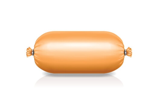 Vector Realistic Blank Sausage Casing Isolated. Realistic Food Packaging Mockup. Unbranded Meat Template. Minimal Blank Sausage Packaging, Front View