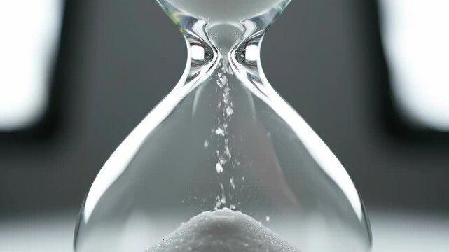 Hourglass Sand Glass Time Countdown Flowing Transparent Closeup Minimalistic Timer, Sand Trickling Down, Clear Glass Symbolizing Time Passing