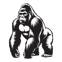 Naklejka premium A muscular gorilla depicted in a striking black and white design a powerful silhouette