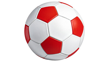 Fototapeta premium Rot-weißer Fußball als klassisches Sportobjekt, freigestellt vor schlichtem Hintergrund.