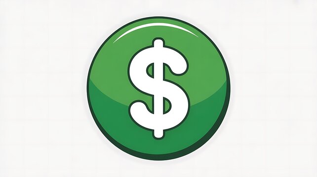 Green dollar sign icon, shiny money symbol, finance logo, currency mark