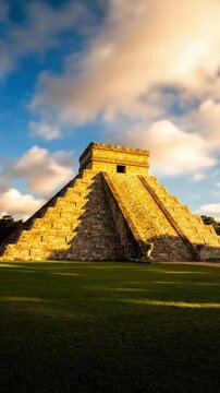 Timelapse of Kukulcan El Castillo at Chichen Itza showing the ancient structure and surrounding areas