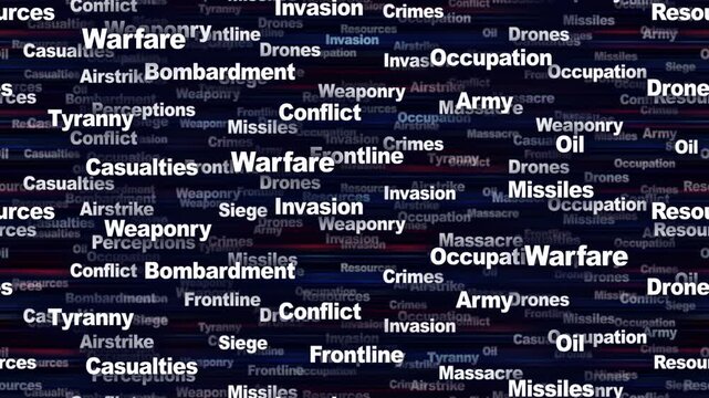 WARFARE Seamless Endless Keywords Animation, Background, Loop
