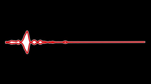 Red glowing audio waveform animation, digital sound frequency visualizer on black background, electronic signal pulse for music production