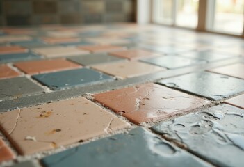Naklejka premium Elegant Ceramic Floor Tiles with Unique Rectangular Arrangement in Contrasting Shades for Sleek Modern Interiors