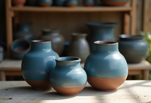 Indigo Stoneware Ceramic Vessels with Matte Finish Artisan Craft Unique Handmade Touch