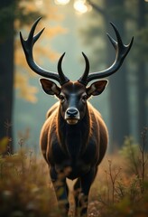 Naklejka premium Majestic Horns of Wildlife Striking Sharp Growth Projections in Dramatic Encounters