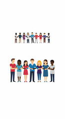 Fototapeta premium Illustration of diverse group, men and women from various backgrounds standing united. Diverse group represents teamwork, collaboration, inclusion among individuals.
