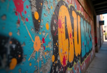 Fototapeta premium Urban Grunge Concrete Wall with Paint Splatters and Weathered Charm in a City Setting