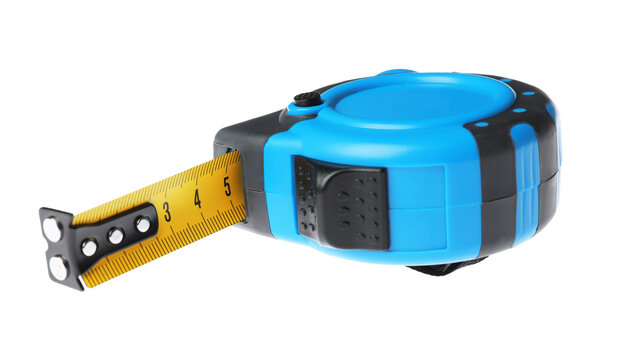 One light blue measuring tape isolated on white