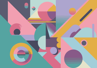 Obraz premium Abstract geometric vector background, pastel bauhaus composition, modern minimalist art with circles and triangles