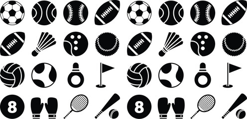 Diverse sports icons collection: soccer, tennis, football, badminton, bowling, golf, volleyball, boxing © NXTall