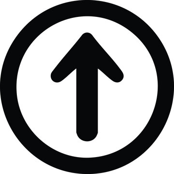 Black upward arrow inside a circle on a white background