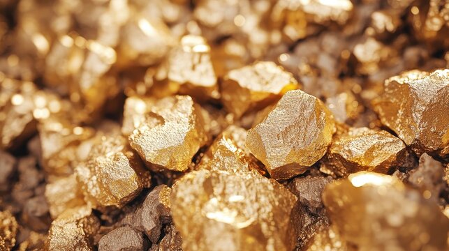 Close-up view of raw gold nuggets showcasing their intricate textures and metallic luster, symbolizing wealth and investment potential.