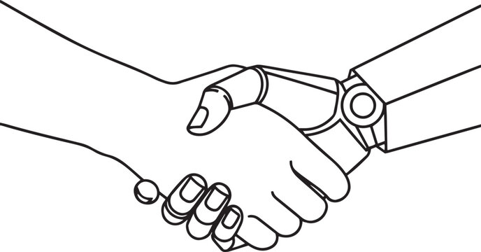 Innovative robot hand and businessman collaborating on digital financial solutions with futuristic technology