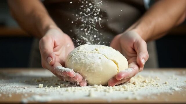 Video A person adding flour to a doughnut