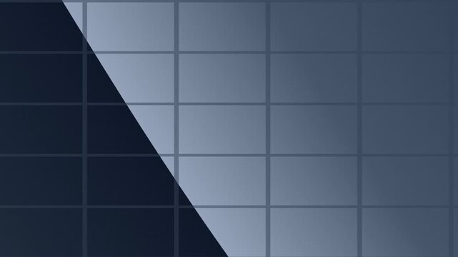 A geometric pattern featuring a dark blue triangle and light blue grid background
