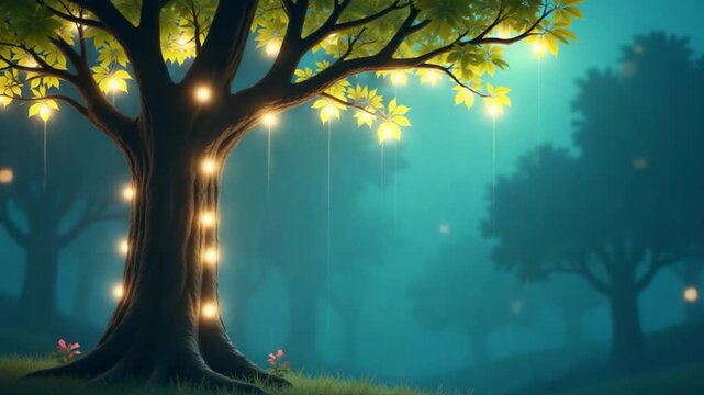 Video A single tree stands alone in the darkness of the forest at night