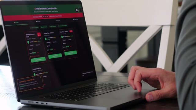 Man Tries to Buy World Global Soccer Tournament Tickets Online from Potential Scam Website - Fraudulent Football Sports Ticket Concept