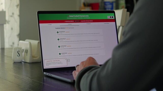 Man Tries to Buy World Global Soccer Tournament Tickets Online from Potential Scam Website - Fraudulent Football Sports Ticket Concept
