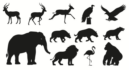 Fototapeta premium Wildlife animal silhouettes on white background for design and commercial use