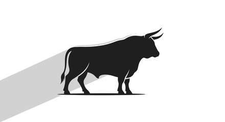 Fototapeta premium Silhouette of a bull with long shadow on white background vector illustration