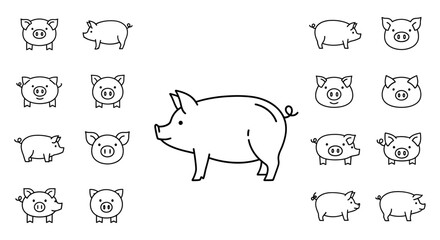 Pig and various piglet line drawings. © Tujuenam