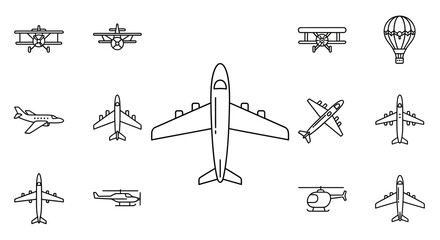 Airplane Aircraft Plane Icons Set. © Tujuenam