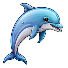 Obraz premium Cartoon blue dolphin jumping out of water with white outline