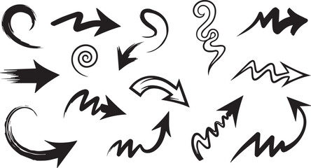 Fototapeta premium Set of black sketchy arrows and abstract lines on transparent background