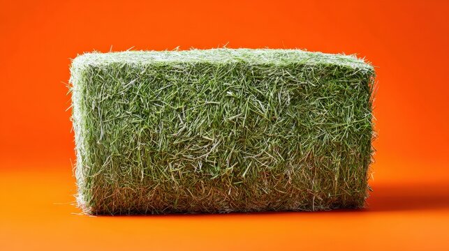 Rectangular hay bale on vibrant orange background