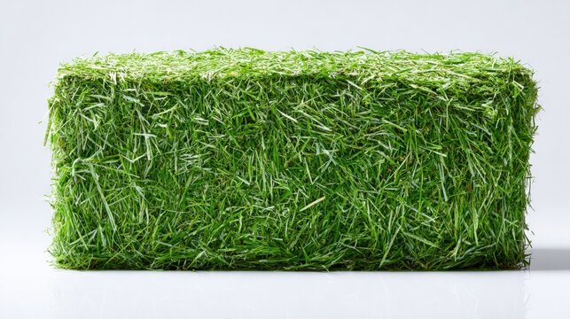 Rectangular block of freshly cut green grass on white background