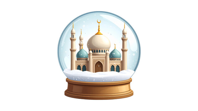 Snow globe with mosque inside ramadan decoration islamic architecture model