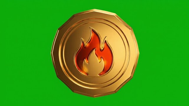 A video showcasing a gold flame emblem on a green background for branding and marketing purposes