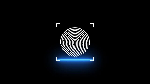 red glowing neon fingerprint scan icon.digital processing of biometric fingerprint scanner identification Fingerprint scanner illustration.4k video.