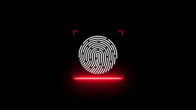 red glowing neon fingerprint scan icon.digital processing of biometric fingerprint scanner identification Fingerprint scanner illustration.4k video.