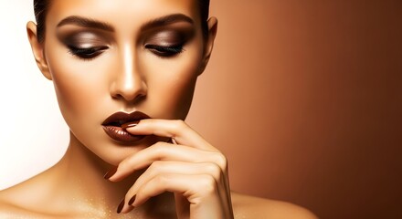 Fototapeta premium Woman with smoky eye makeup and brown lipstick