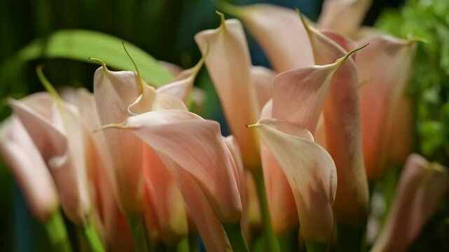 Elegant Calla Lily Flowers in Soft Peach Tones with Natural Background