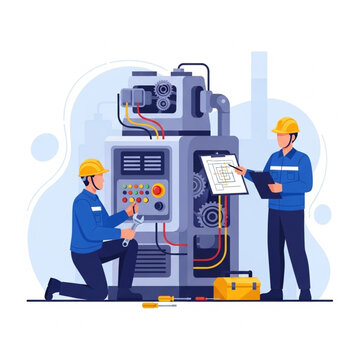 Technicians Inspecting Complex Industrial Machinery Equipment.