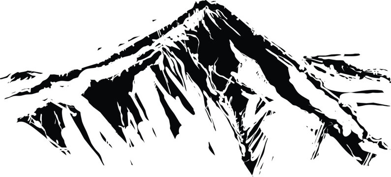 Woodcut expressionist style image of a Snowy Mountain