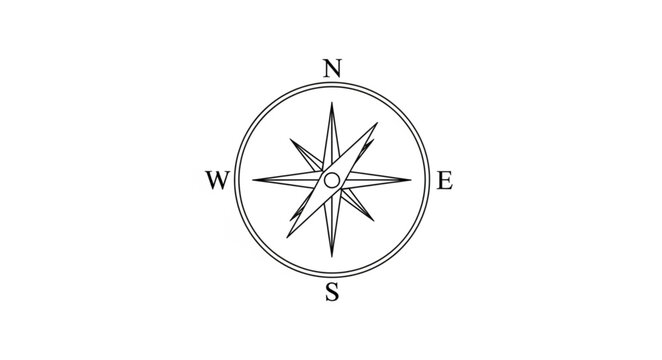 Detailed Compass Rose Illustration with Cardinal Directions.