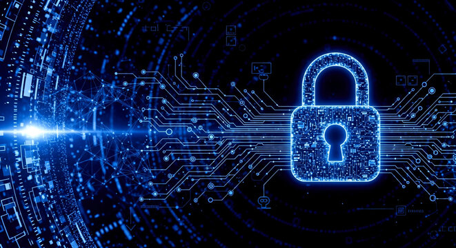 Digital Cyber Security Shield Protecting Network Data