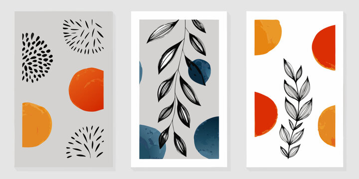 Abstract botanical art prints in vertical rectangular formats