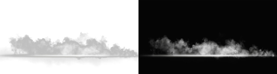 Obraz premium Low panoramic ground fog and mist with bright floor light on transparent background