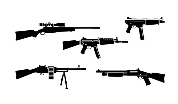 Army gun icon set vector illustration in black silhouette style