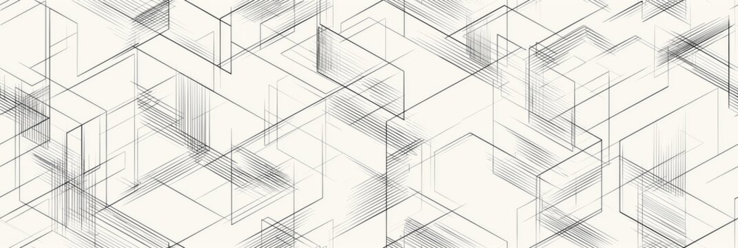 Seamless parametric geometric lines forming abstract pattern. Minimal black lines creating a repeating technical grid background
