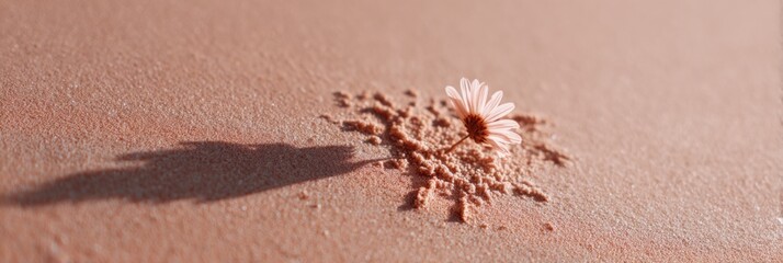Naklejka premium Soft pink powdered daisy long shadow textured surface delicate floral composition pastel still life