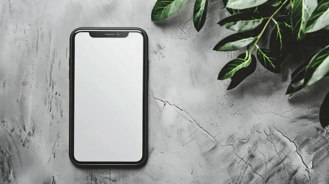 Video A cell phone placed beside a plant, suitable for various settings and uses